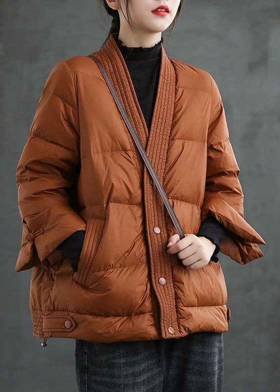 Ava Caramel Cloud V-Neck Down Jacket