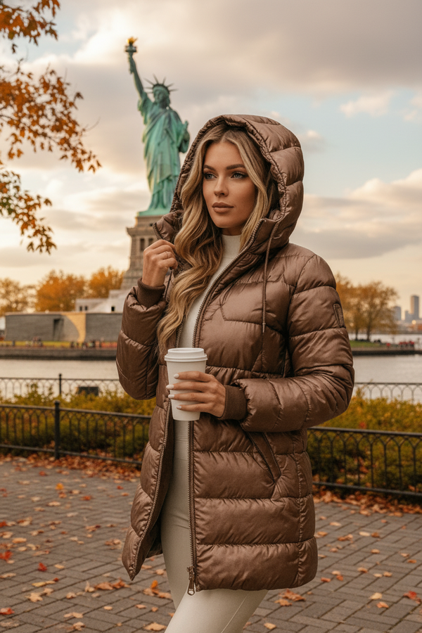 Lina | Long, warm quilted jacket with a generous hood