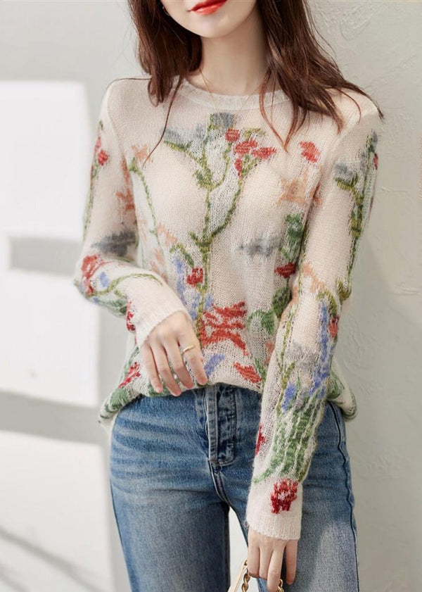 Amélie French Floral Sheer Knit Sweater