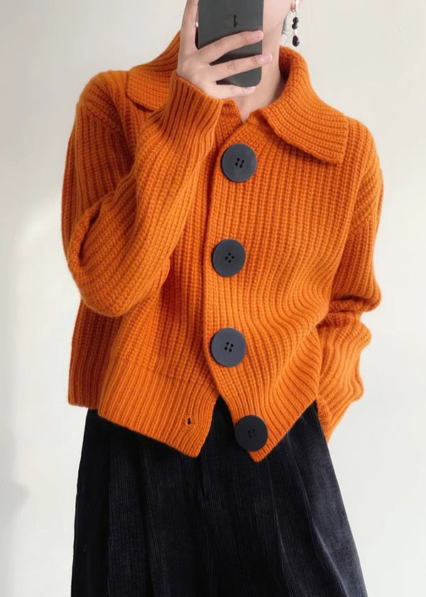 Modern Orange Peter Pan Collar Knit Cardigan – Winter