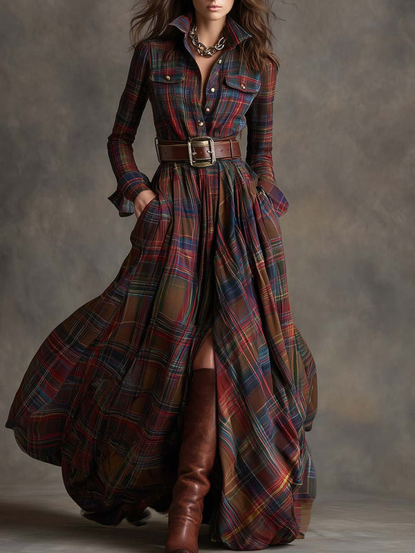 Genevieve | Highland Plaid Belted Maxi Dress